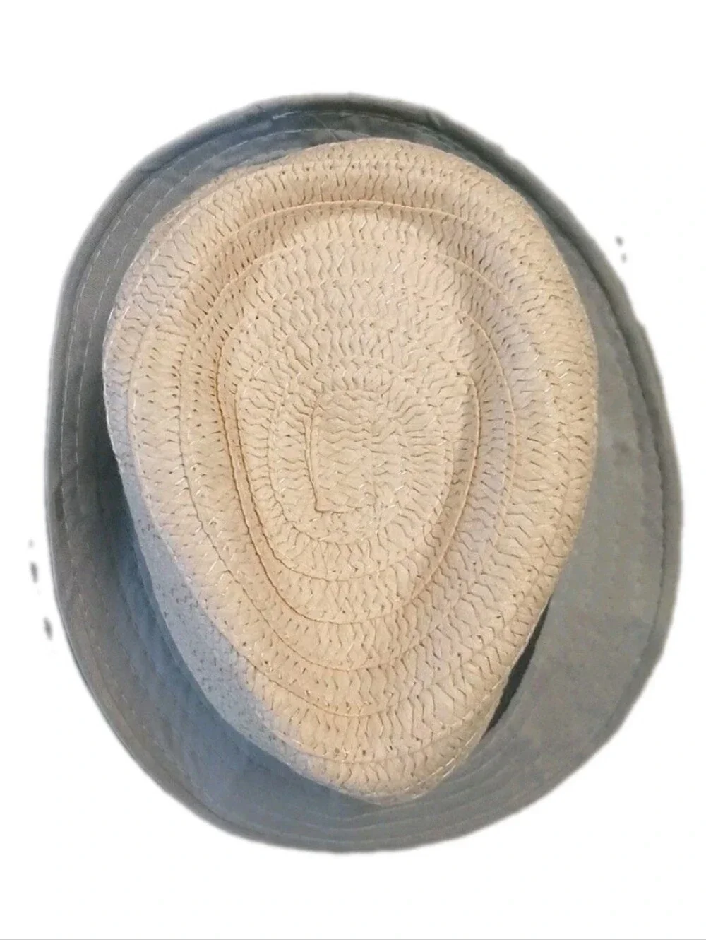 No Brand Tag Childrens Toddler Fidora  Sun Hat Natural with Gray Brim Navy Band